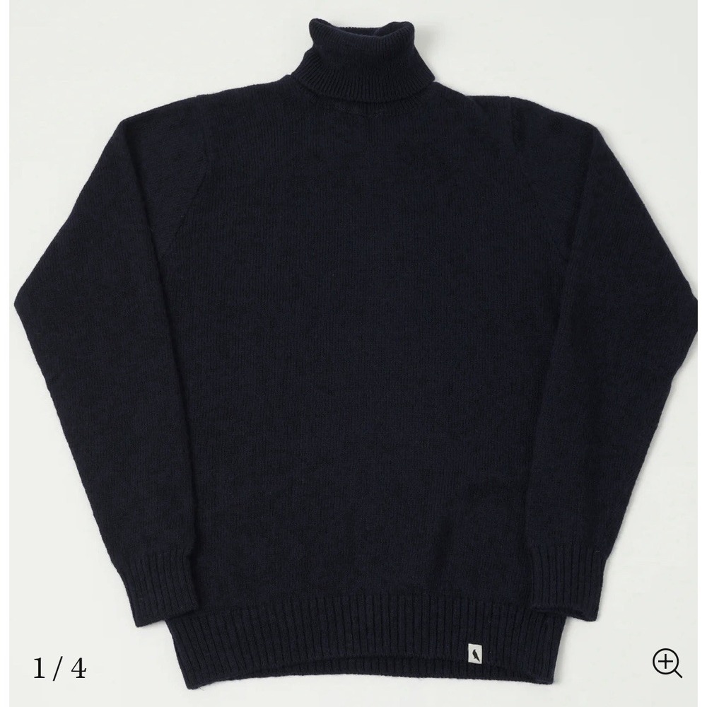 Peregrine Navy Blue Makers Stitch Polo Neck Jumper Sweater 100% Wool England XL